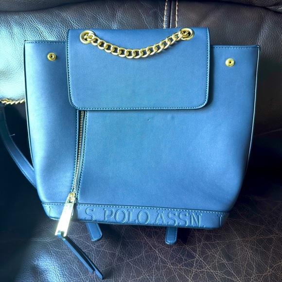 U.S. Polo Assn. Handbags - U.S. Polo Assn. Blue Backpack with Gold Accents